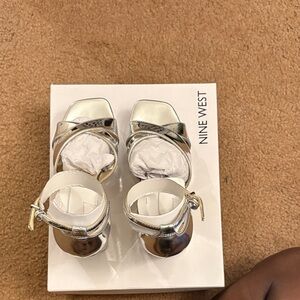 Nine West Kids Silver Metallic Ankle-Strap Sandals